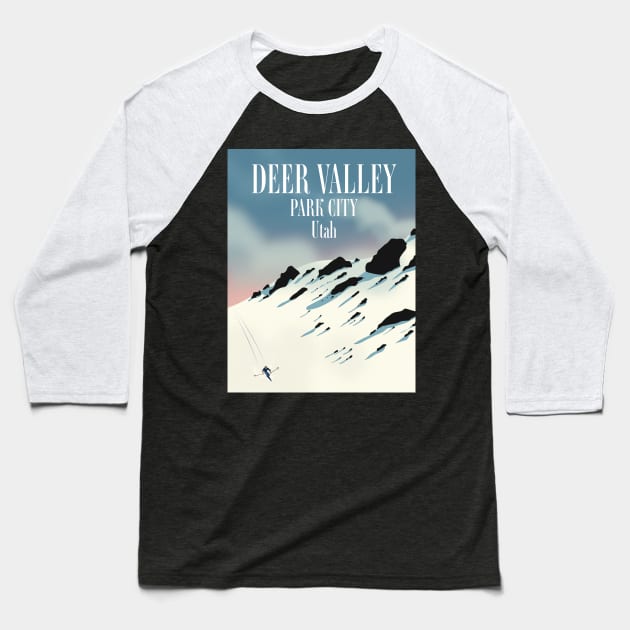 Deer Valley, park city, Utah, ski poster Baseball T-Shirt by nickemporium1